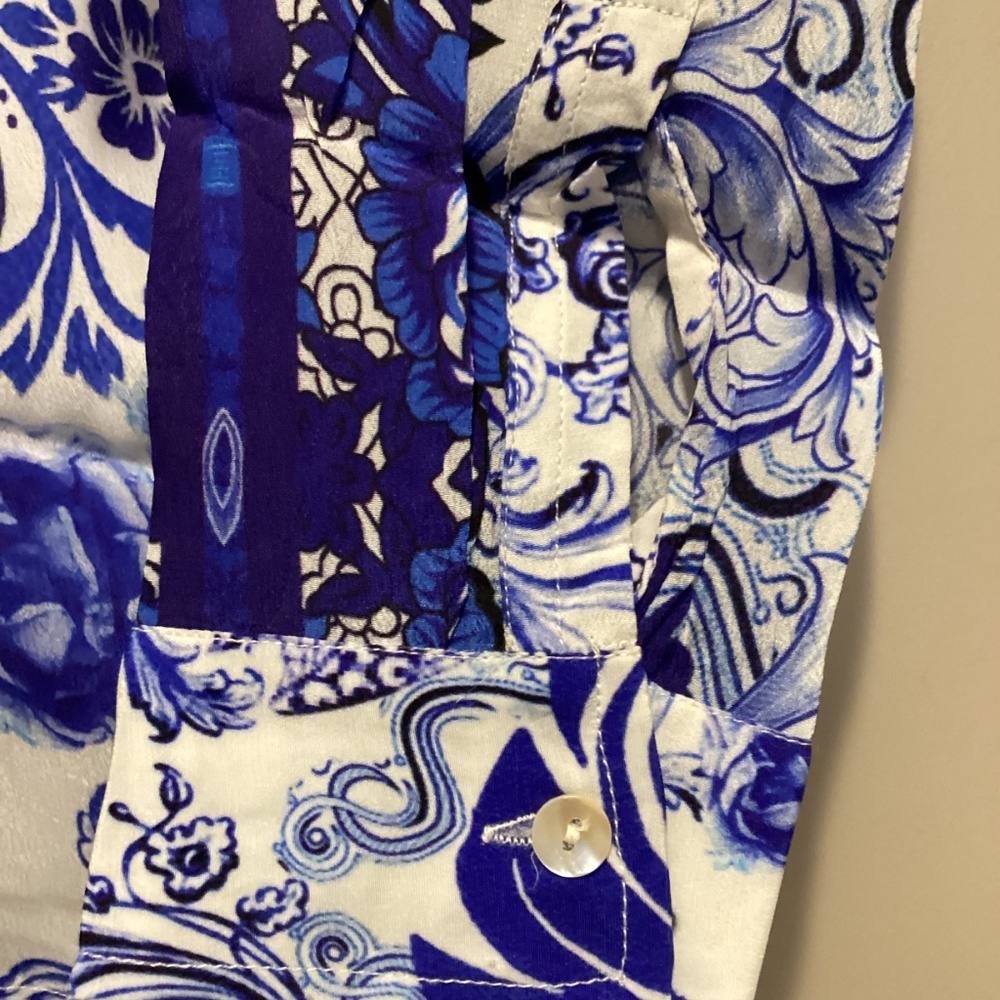 APNY Damask Print Roll Tab Sleeve Button-Up Shirt, sise XS - Picture 9 of 15
